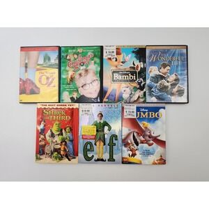 Kids Family DVD Lot of 7 Movie Shrek Dumbo Elf Bambi The Wizard of Oz Christmas‎